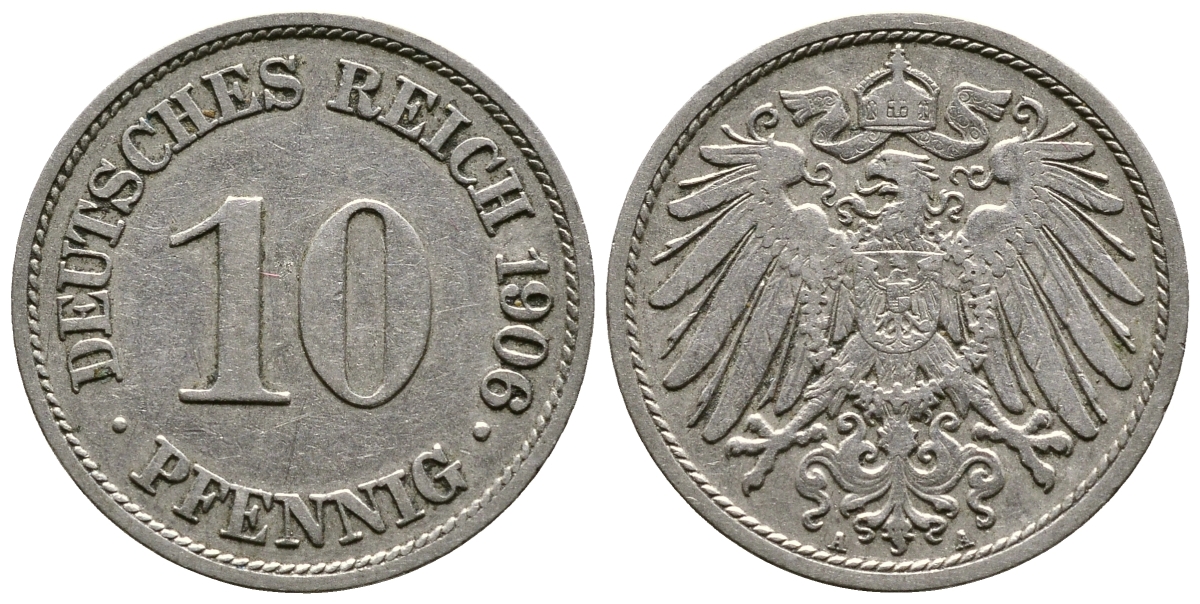 ГЕРМАНИЯ 10 ПФЕННИГОВ 1906 A KM 12, J. 13 медно-никель 4364-625