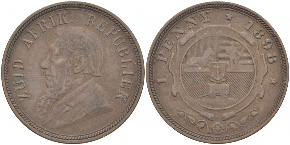 Южно-Африканская Республика, Трансвааль 1 пенни 1898 Пауль Крюгер KM 2 медь 180-822