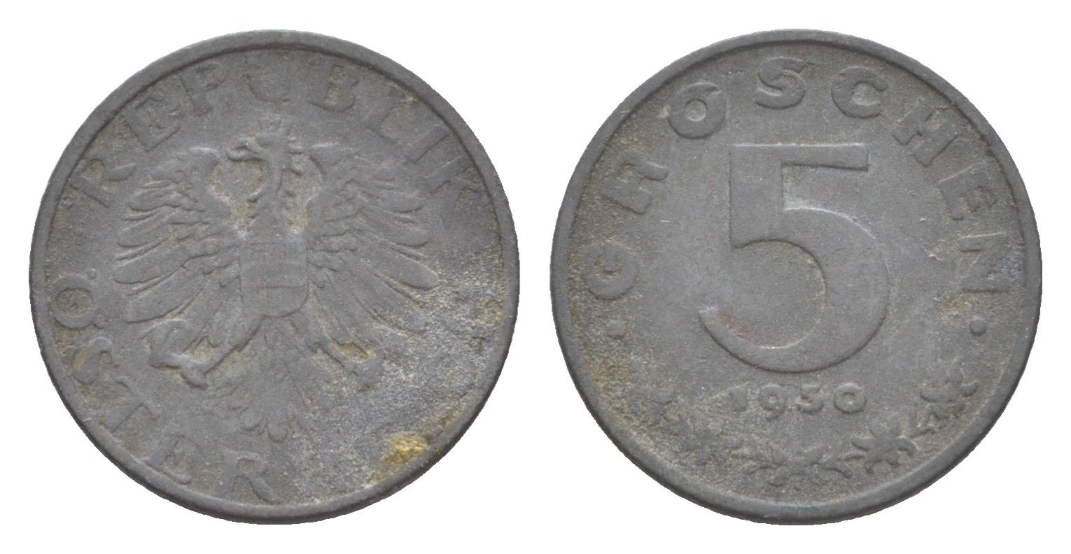Австрия 5 грошей 1950 KM 2875 цинк 4643-436