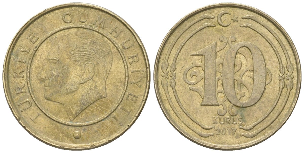 Турция 10 курушей 2017 KM 1241 медь цинк никель 4124-833