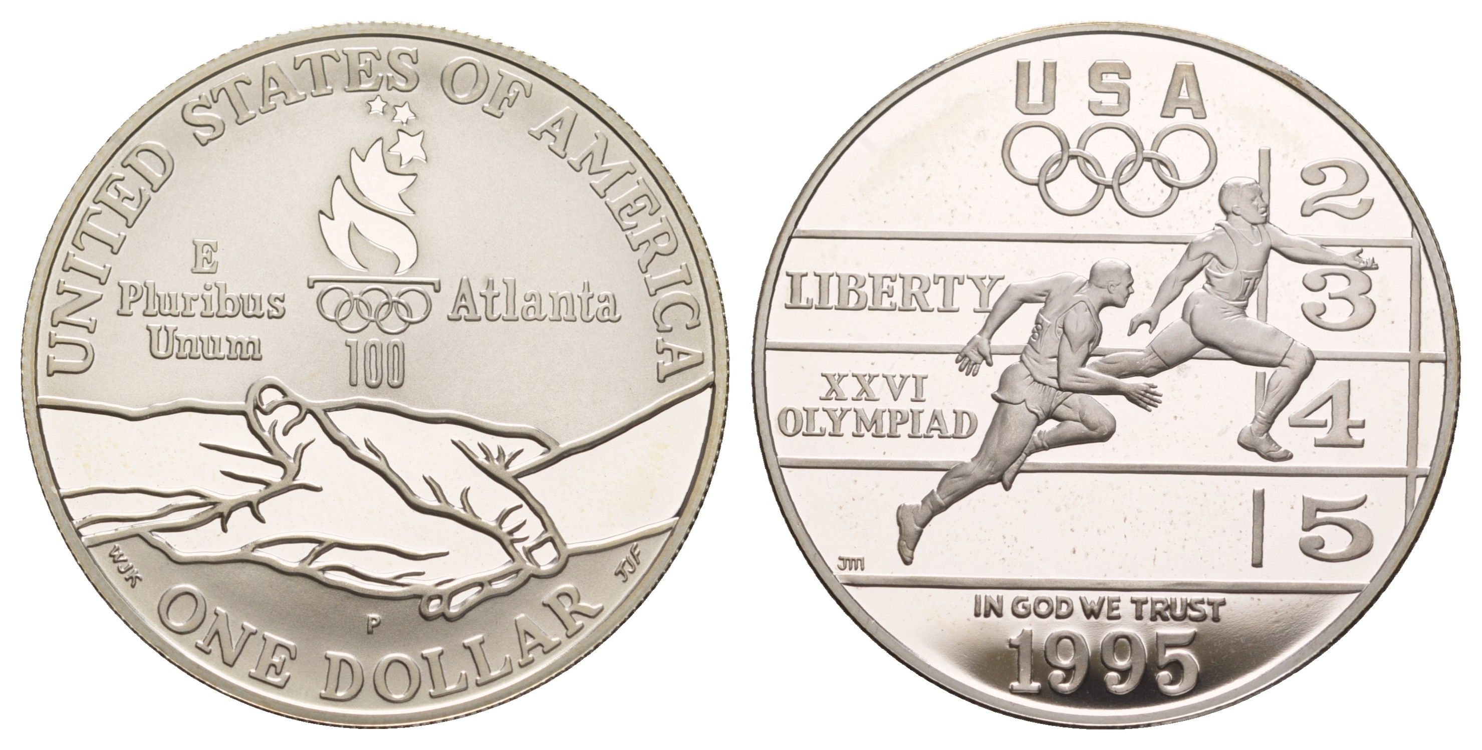 США 1 доллар 1995 P, XXVI летние Олимпийские Игры, Атланта 1996 - Бег KM 264 серебро PROOF 11-263-41