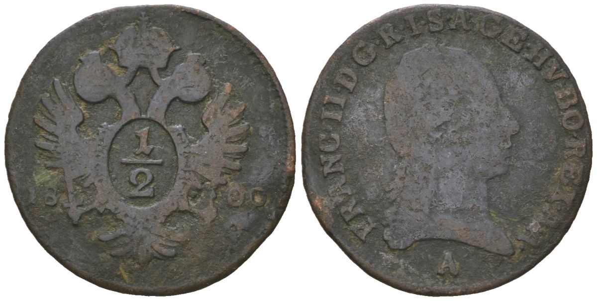 Австрия 1/2 крейцера 1800 A, Франц II (1792-1835) KM 2108 медь 4615-546