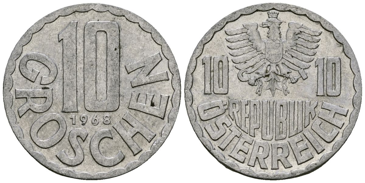 Австрия 10 грошей 1968 KM 2878 алюминий 4138-415