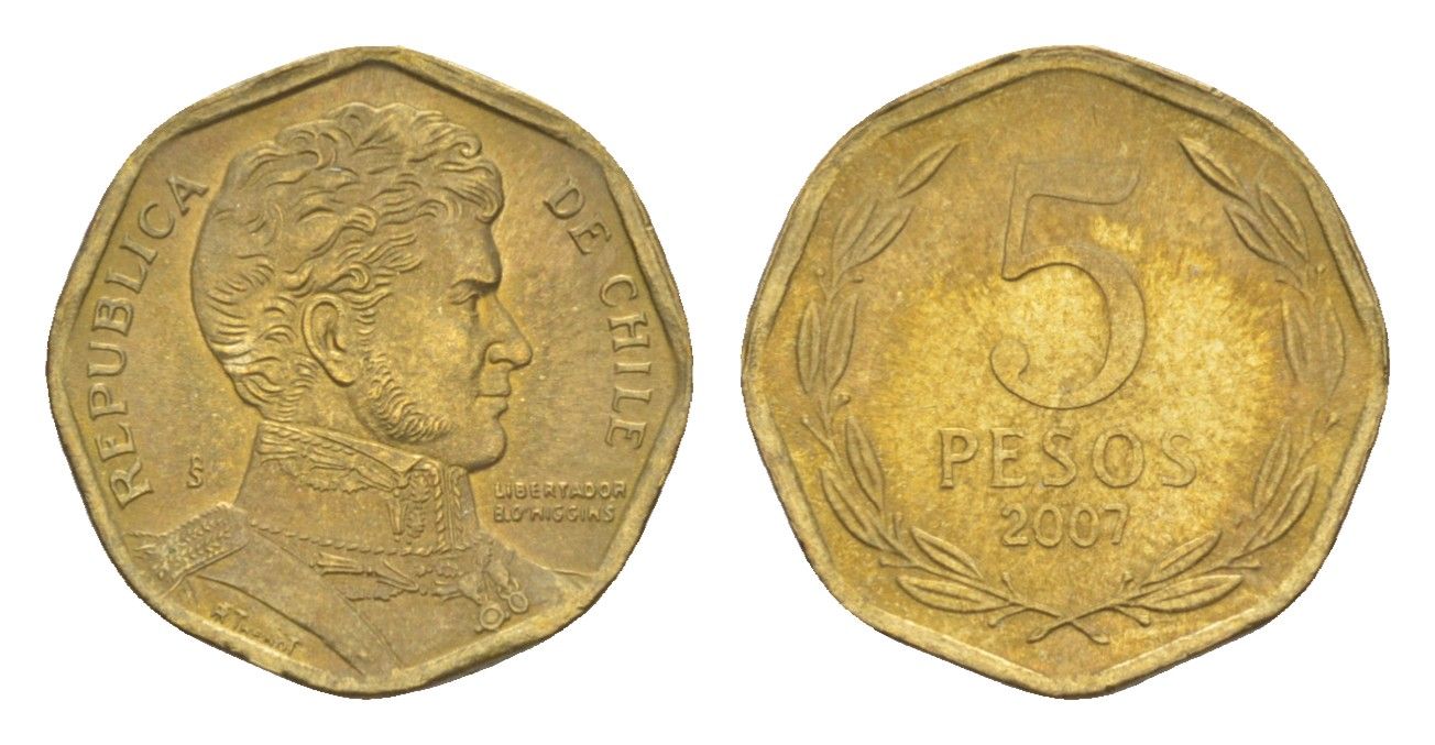 Чили 5 песо 2007 KM 232 алюминиевая бронза 4640-1056