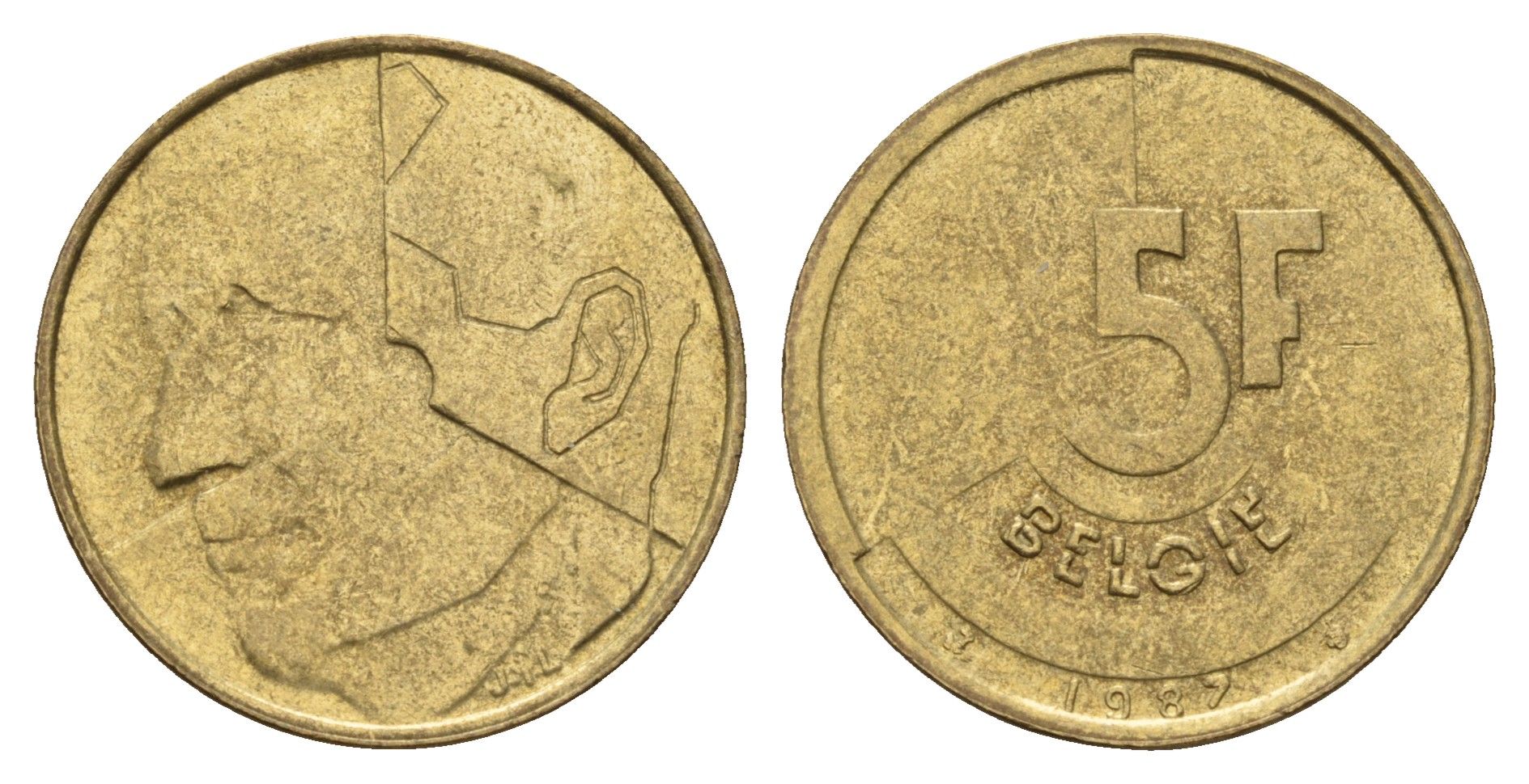 Бельгия 5 франков 1987 Belgie, Бодуэн I (1951-1993) KM 164 алюминиевая бронза 3459-853