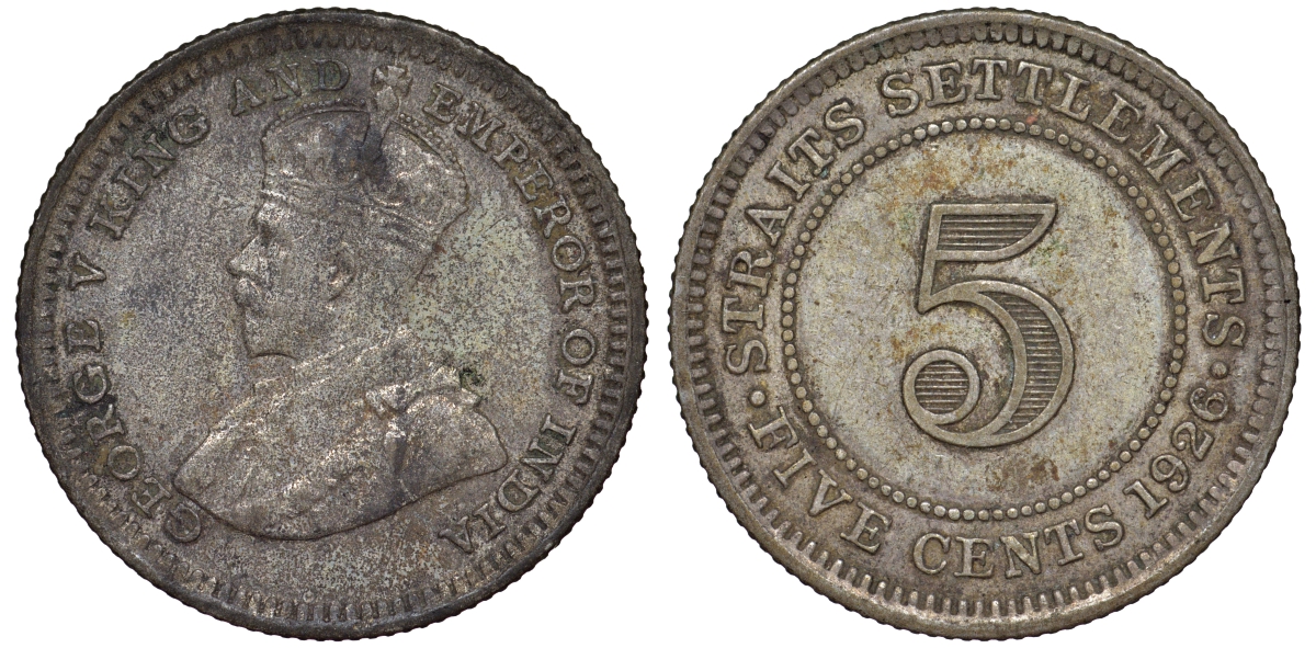 Стрейтс-Сетлментс 5 центов 1926 Георг V (1910-1936) КМ 36 серебро 53-514
