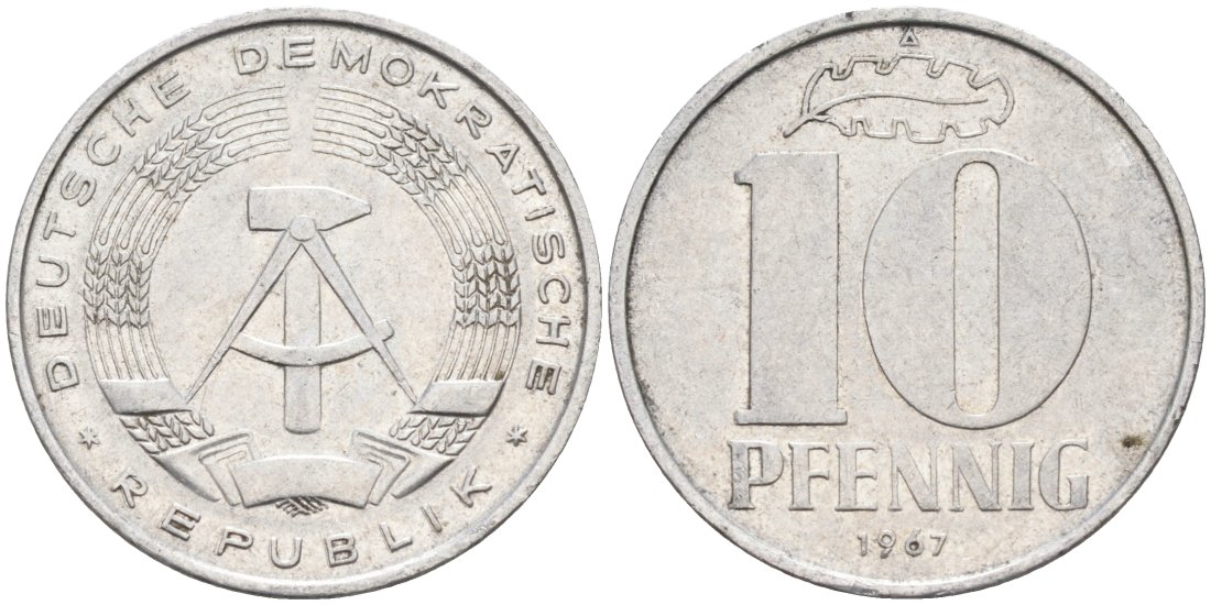 ГДР 10 пфеннигов 1967 А KM 10 алюминий 4571-651