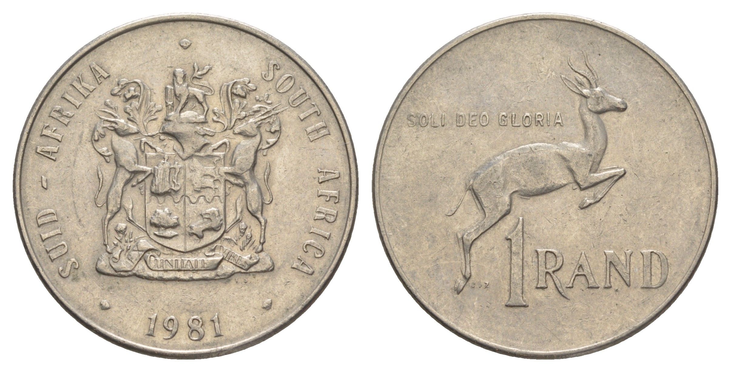 ЮАР 1 ранд 1981 антилопа спрингбок, герб KM 88a никель 4645-924
