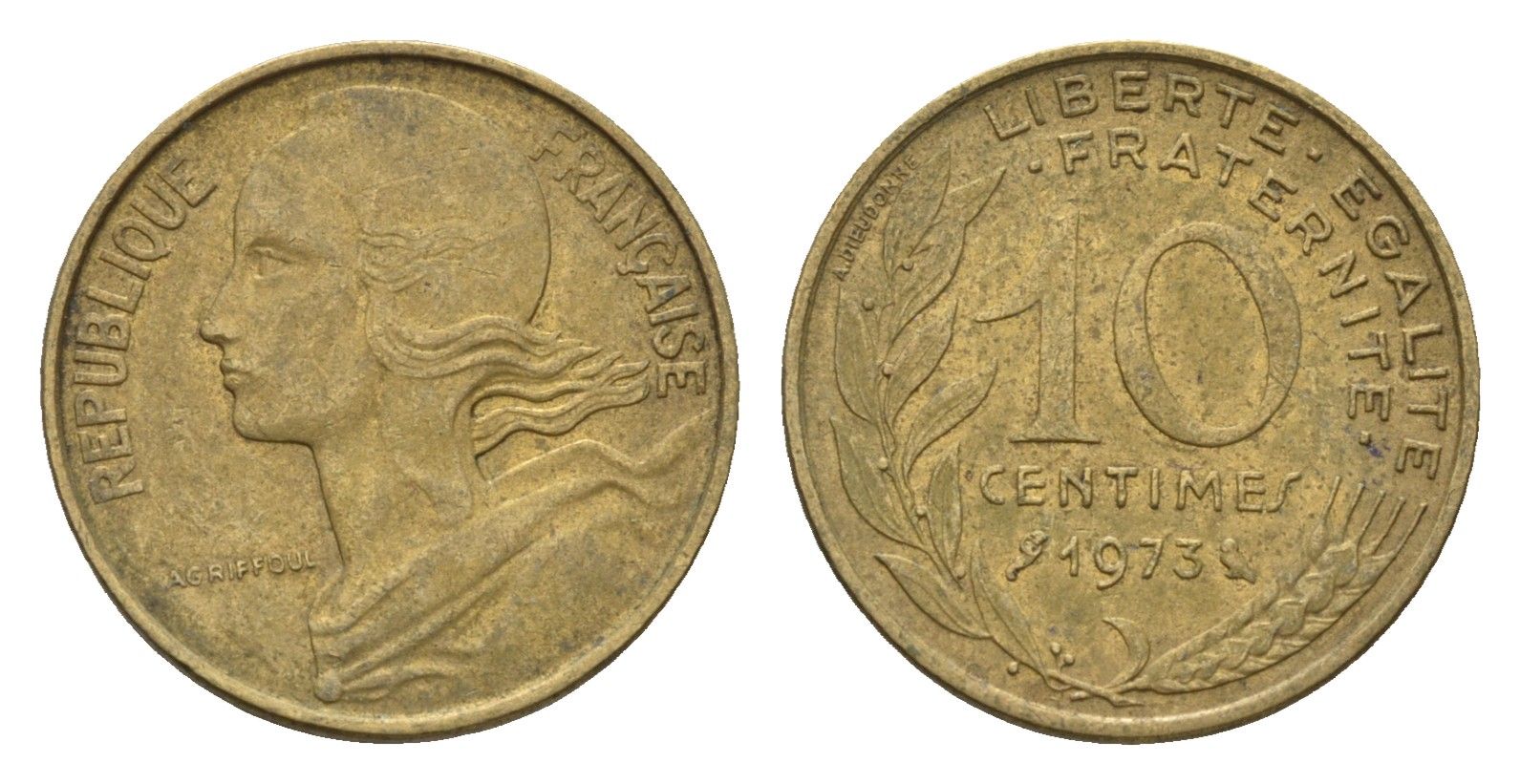 Франция 10 сантимов 1973 KM 929 алюминиевая бронза 4674-566