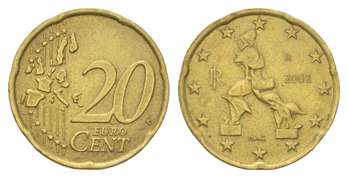 Италия 20 евроцентов 2002 KM 214 нордик 4629-324