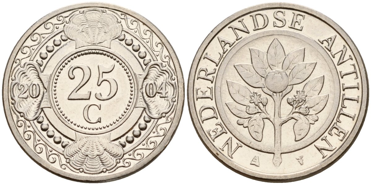 Нидерландские Антилы 25 центов 2004 Беатрикс (1980-2013) KM 35 сталь плакированная никелем 4167-725