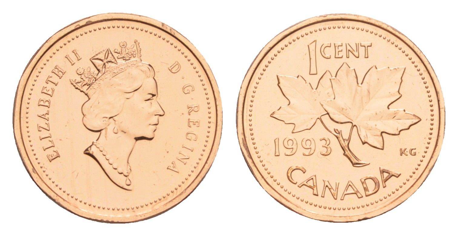 Канада 1 цент 1993 Елизавета II (1952-2022), кленовый лист KM 181 бронза PROOF-LIKE (BU) 4639-368