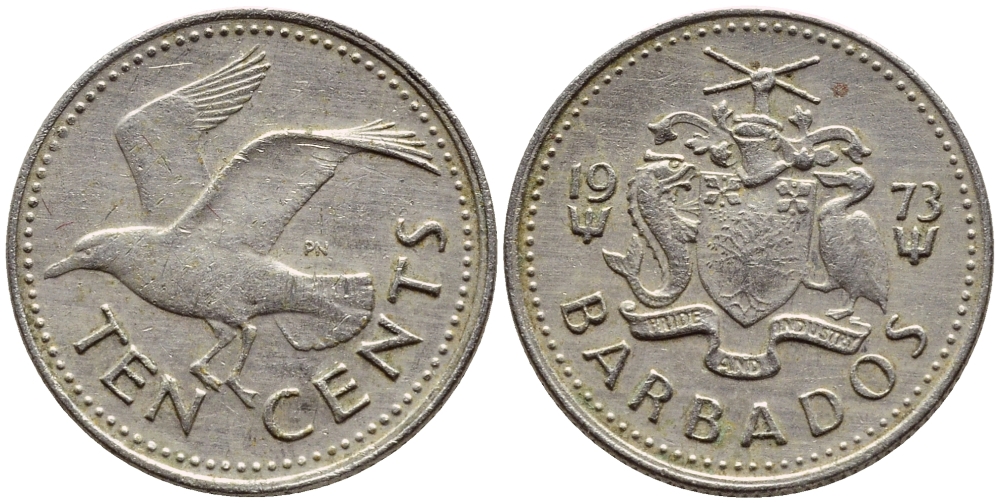 Барбадос 10 центов 1979 смеющаяся (Ацтекская) чайка KM 12 медно-никель 4396-1217