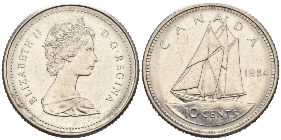 Канада 10 центов 1984 Елизавета II (1952-), парусник КМ 77 никель 4564-1256