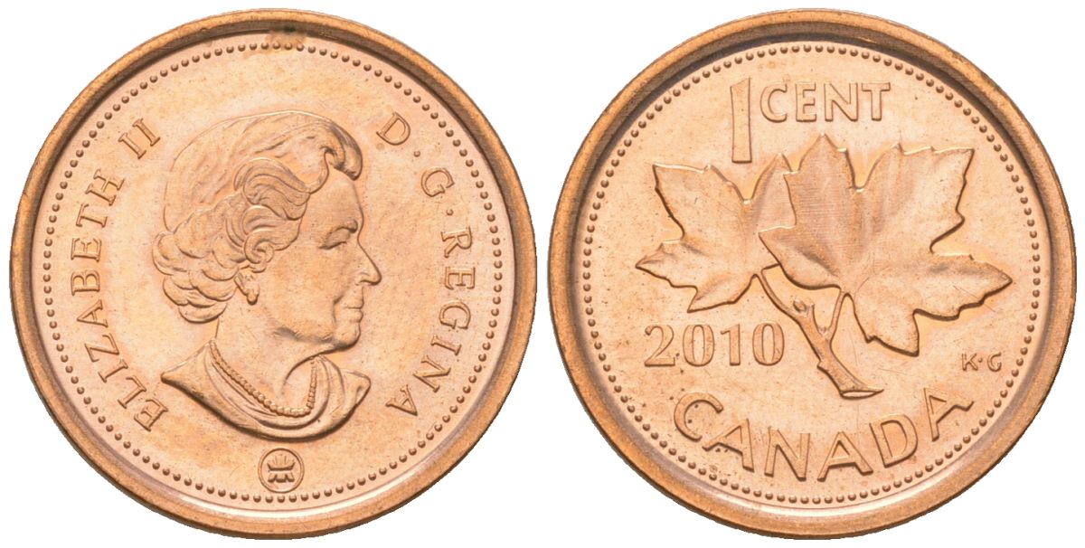 Канада 1 цент 2010 Елизавета II (1952-2022), кленовый лист KM 490 цинк плакированная едью UNC 4617-923