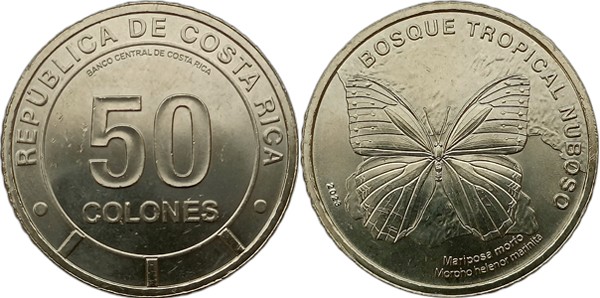 Коста-Рика 50 колон 2023 серия сохраним наш мир, бабочка KM NEW медно-никель  UNC  M68-05