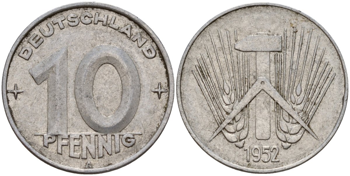 ГДР 10 пфеннигов 1952 A KM 7 алюминий 24-817