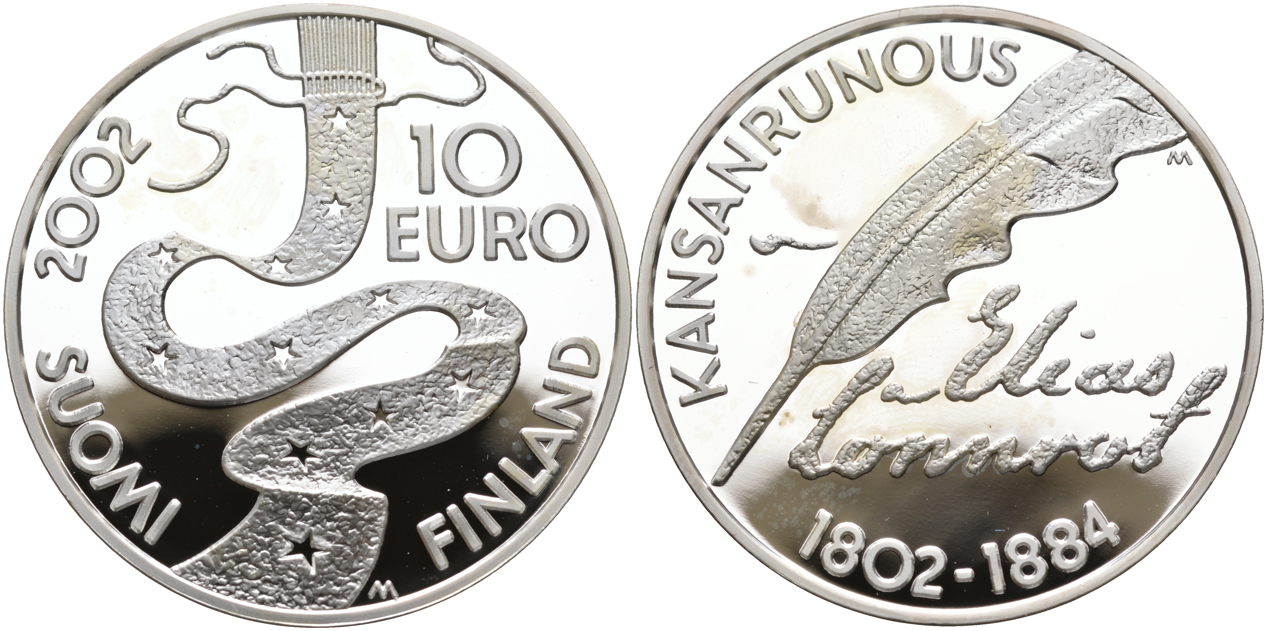 Финляндия 10 евро 2002 Элиас Леннрот, лингвист KM 108 серебро PROOF 11-207-11