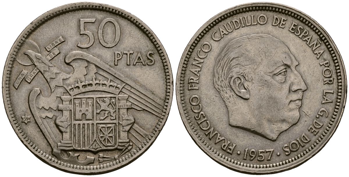 Испания 50 песет 1957 Франсиско Франко (1939-1975) KM 788 медно-никель 4165-1022