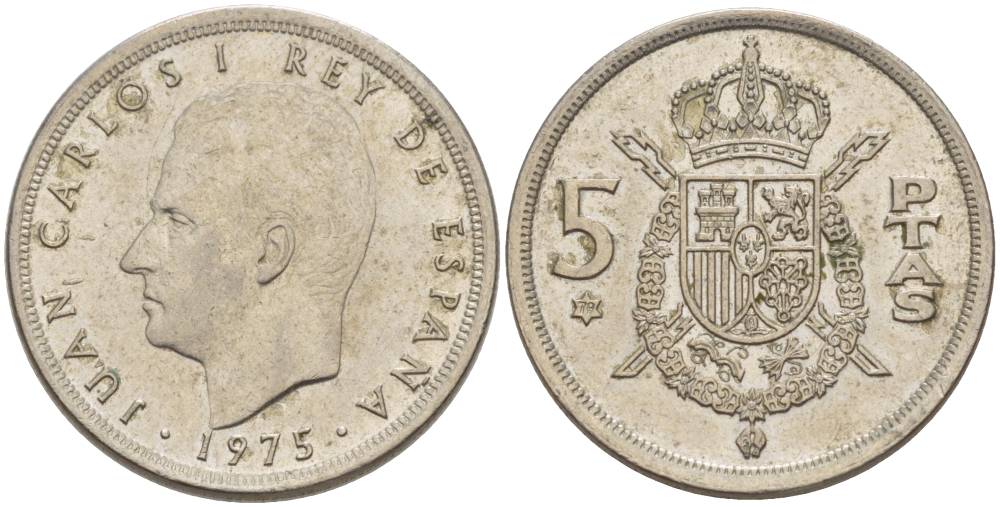 Испания 5 песет 1975 (79) Хуан Карлос I (1975-2014) KM 807 медно-никель 4551-953
