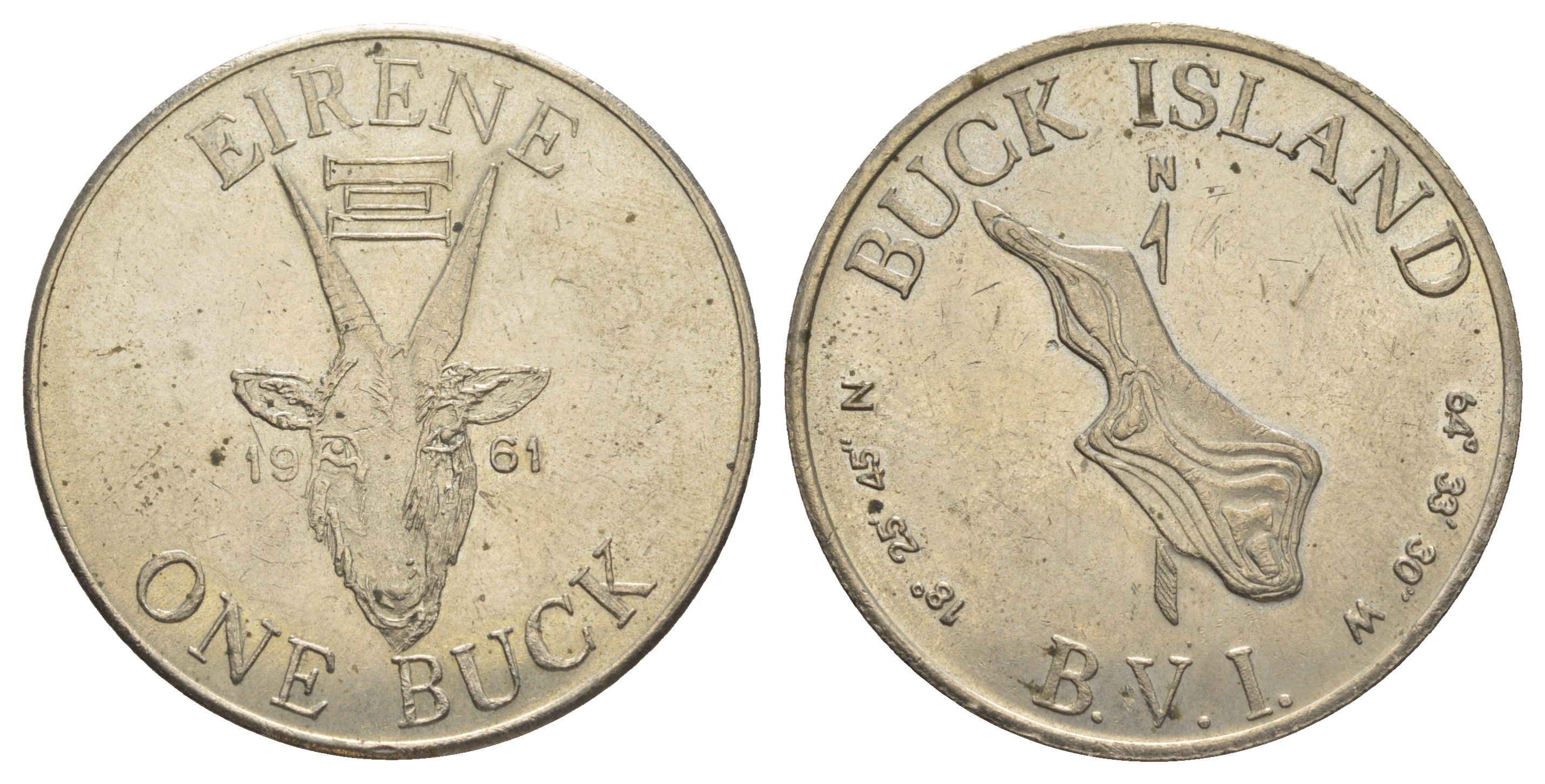 Остров Бак (Британские Виргинские острова) 1 бак 1961 тираж 350 экземпляров X Tn5 медно-никель 1521-944