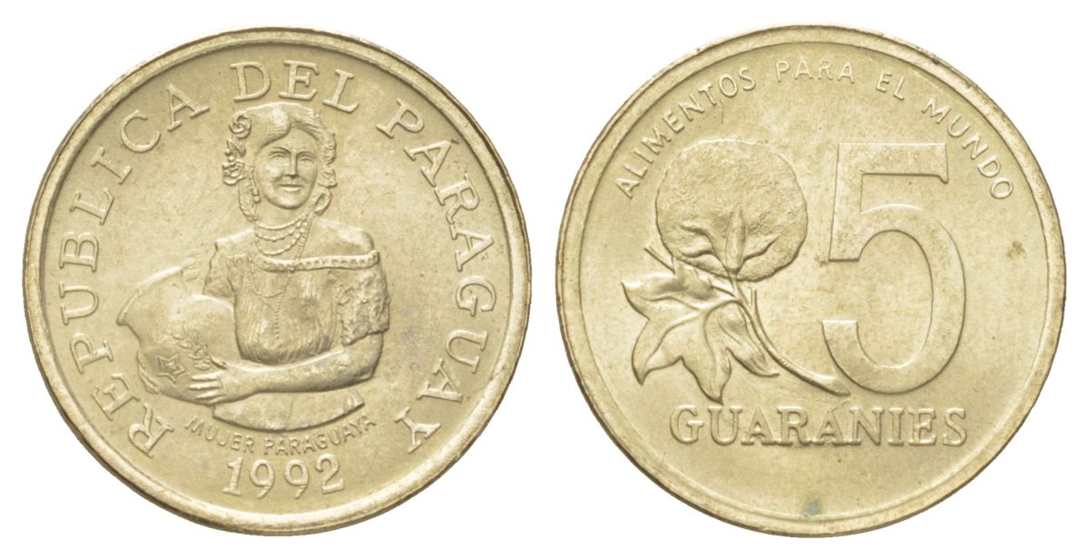 Парагвай 5 гуарани 1992 KM 166a никель бронза UNC 4625-147