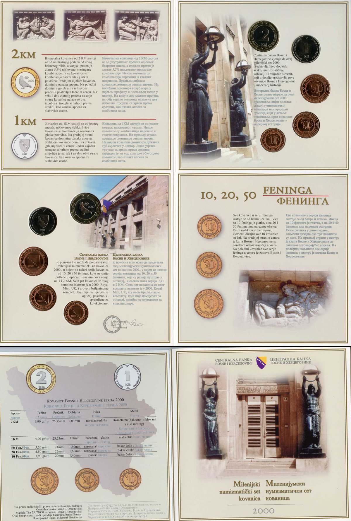 Босния и Герцеговина официальный набор из 5 монет 2000 10, 20, 50 фенигов, 1, 2 марок (1 монеты биметалл), миллениум UNC 5-4-6-18