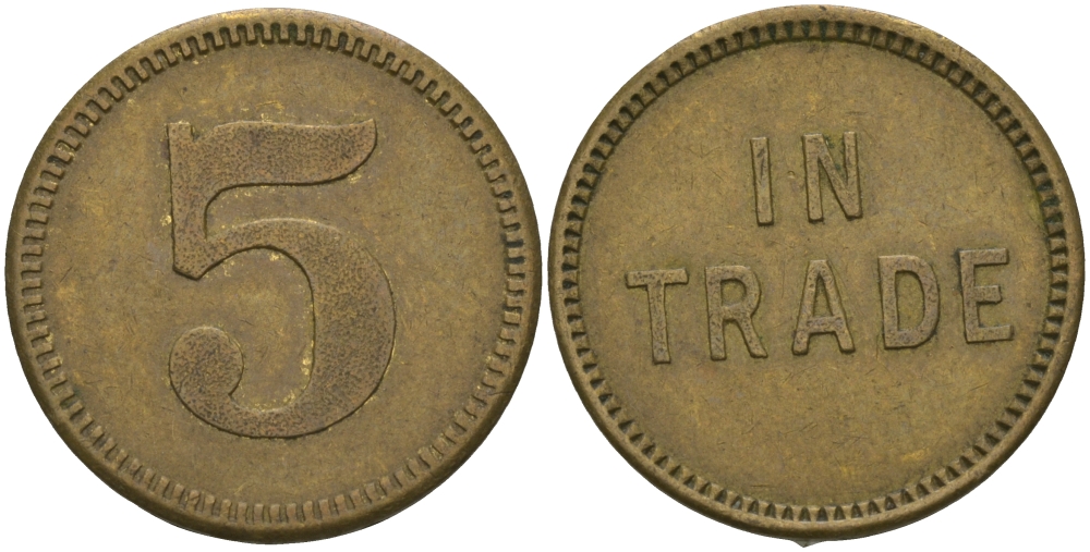 ФРАНЦИЯ 5 САНТИМОВ ND ПЛАТЕЖНЫЙ ЖЕТОН, ТОКЕН, IN TRADE, ДИАМЕТР 21 ММ. латунь 65-453