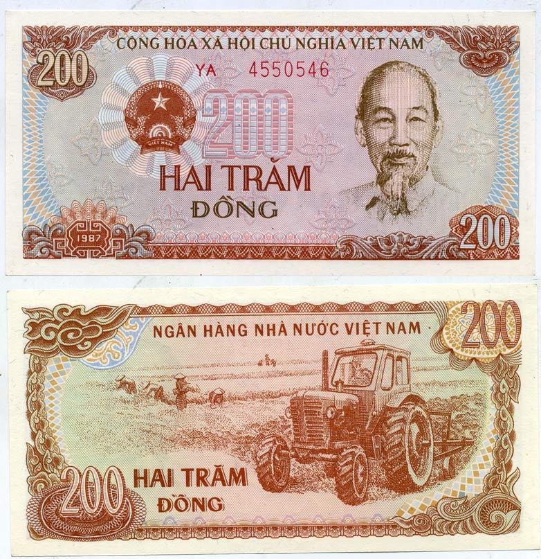 ВЬЕТНАМ 200 ДОНГОВ 1987 ХО ШИ МИН, БОЛЬШАЯ СЕРИЯ Pick 100b бумага UNC (ПРЕСС) 7523-11-4