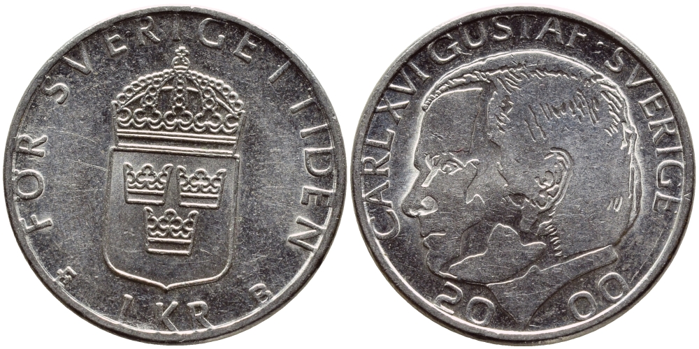 Швеция 1 крона 2000 Карл XVI Густав (1973- ) KM 852а медно-никель 4379-433