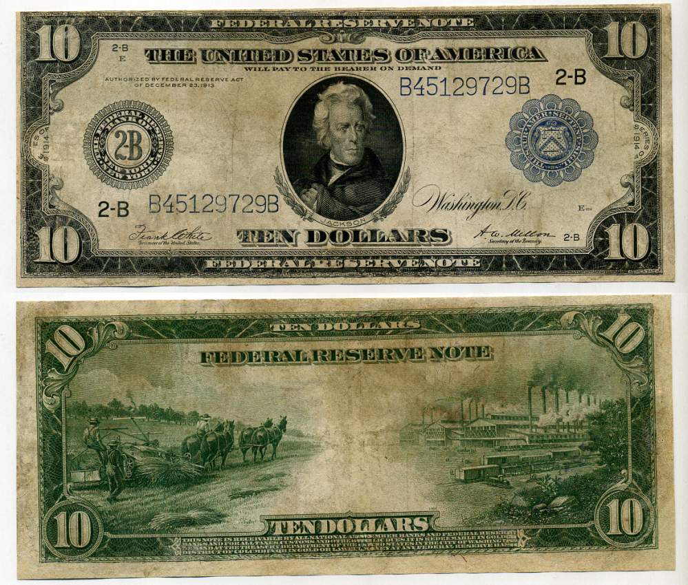 США 10 долларов 1914 голубая серия, подпись WHITE-MELLON, Нью-Йорк Pick 360 b   бумага   451-376-1-1