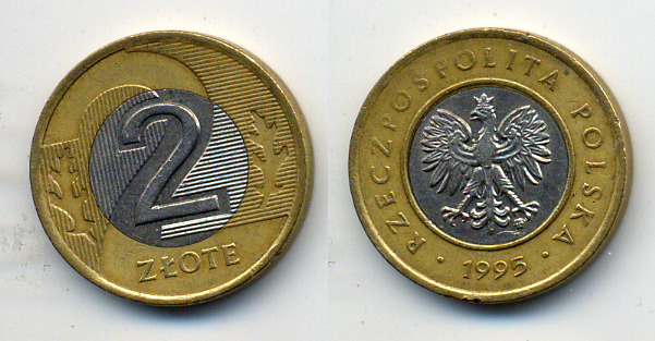 Польша 2 злотых 1995 MW KM 283 биметалл 4379-769