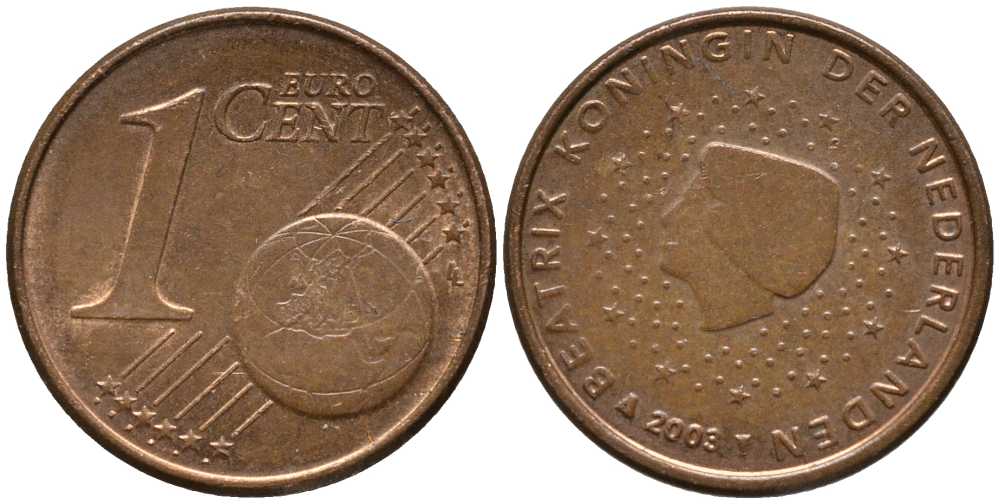 НИДЕРЛАНДЫ 1 ЕВРОЦЕНТ 2003 БЕАТРИКС KM 234 сталь плакированная медью 112-726