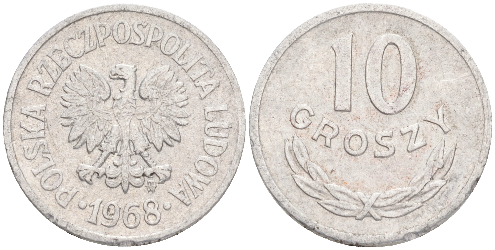 ПОЛЬША 10 ГРОШЕЙ 1968 MW KM АА47 алюминий VF 192-217