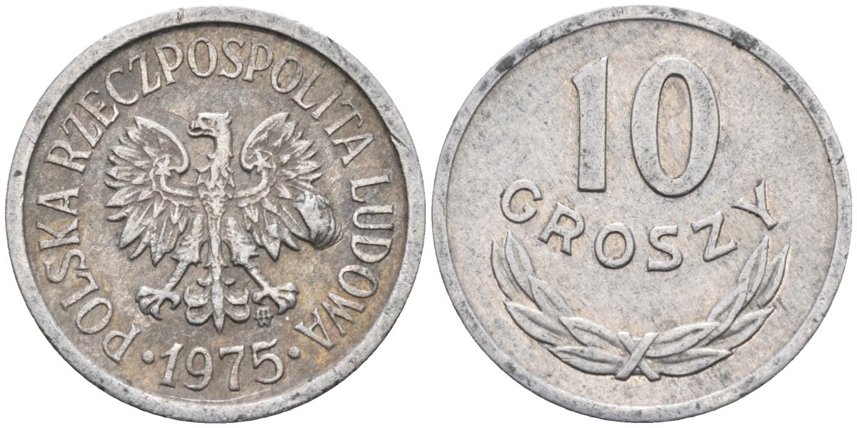 Польша 10 грошей 1975 MW, Народная Республика KM АА47, Parchimowicz 206n алюминий 4580-622