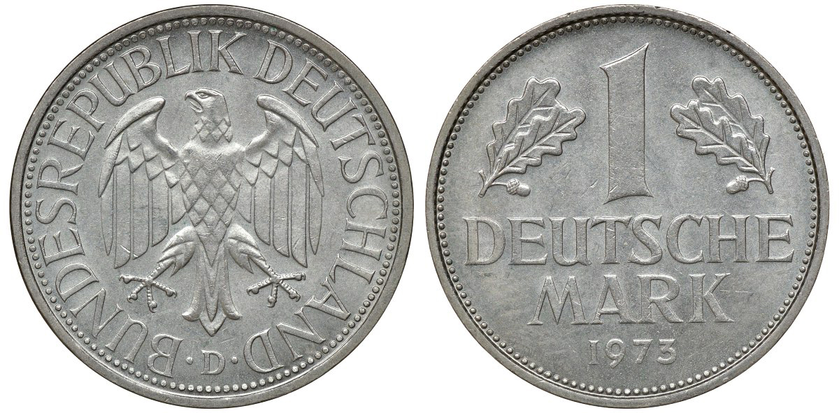 ФРГ 1 МАРКА 1973 D KM 110, J. 385 медно-никель aUNC 72-832