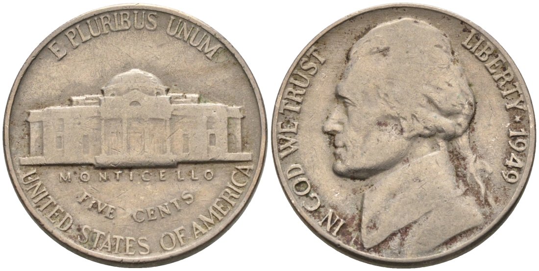 США 5 центов 1949 Джефферсон KM А192 медно-никель 92-1012