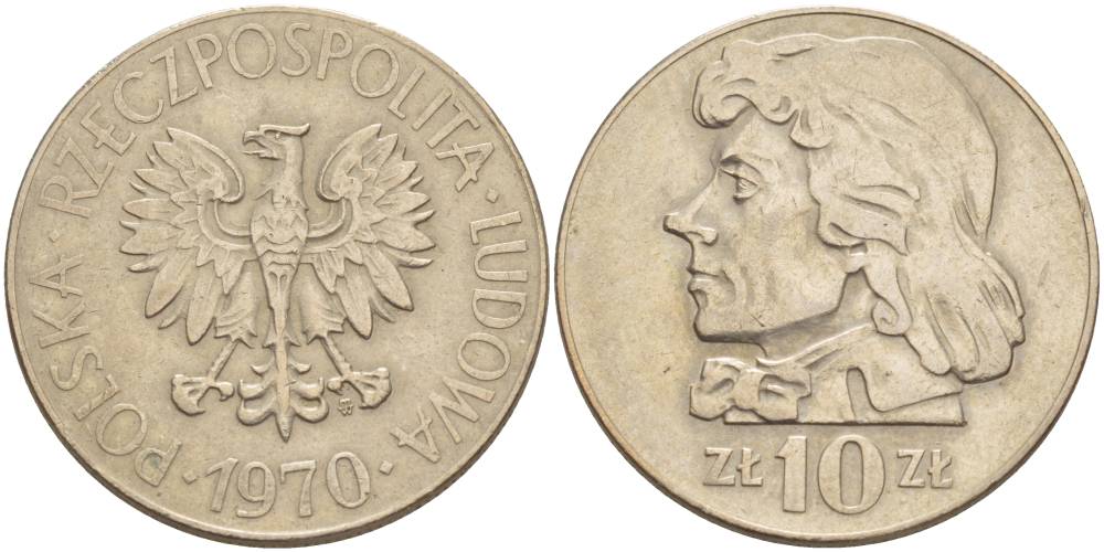 Польша 10 злотых 1970 MW, Тадеуш Костюшко (1746-1817) KM 50а медно-никель 4542-743