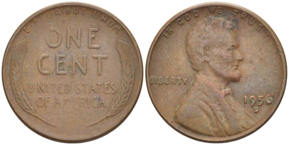 США 1 ЦЕНТ 1956 D, ЛИНКОЛЬН KM А132 медь цинк 218-664