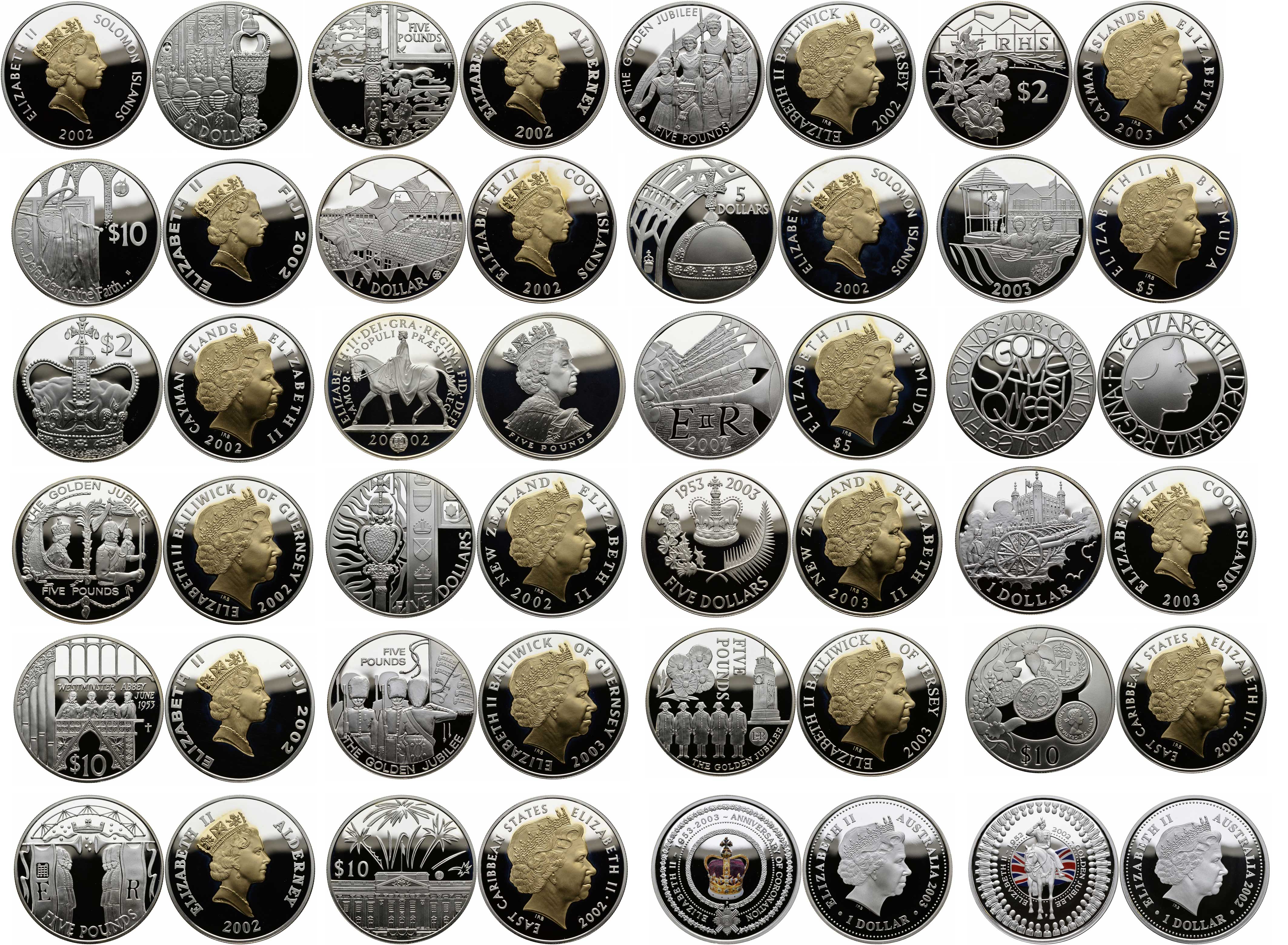 Страны Британского содружества красочный набор из 24 монет 2002 золотой юбилей правления королевы Елизаветы серебро PROOF 00-00