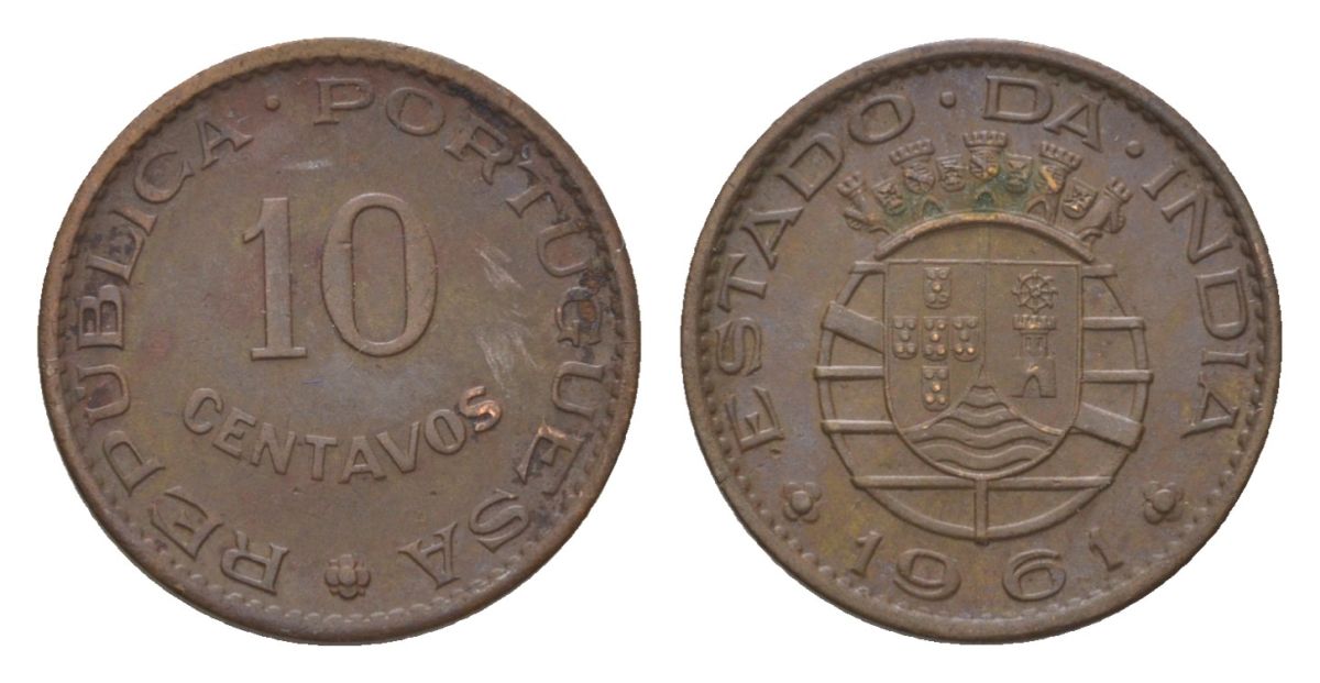 Португальская Индия 10 сентаво 1961 KM 30 бронза 4625-635