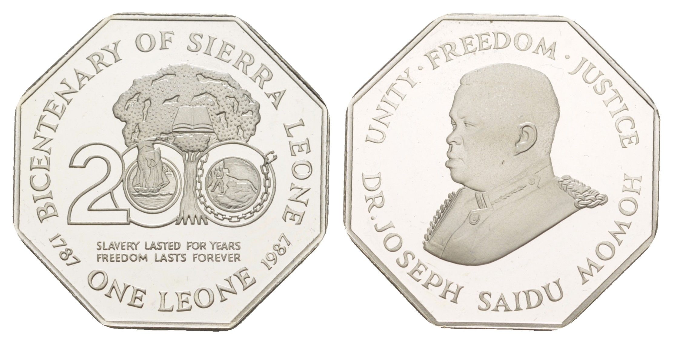 Сьерра-Леоне 1 леоне 1987 200 лет Сьерра-Леоне, тираж 3.000 экземпляров KM 40 серебро PROOF 1522-1445