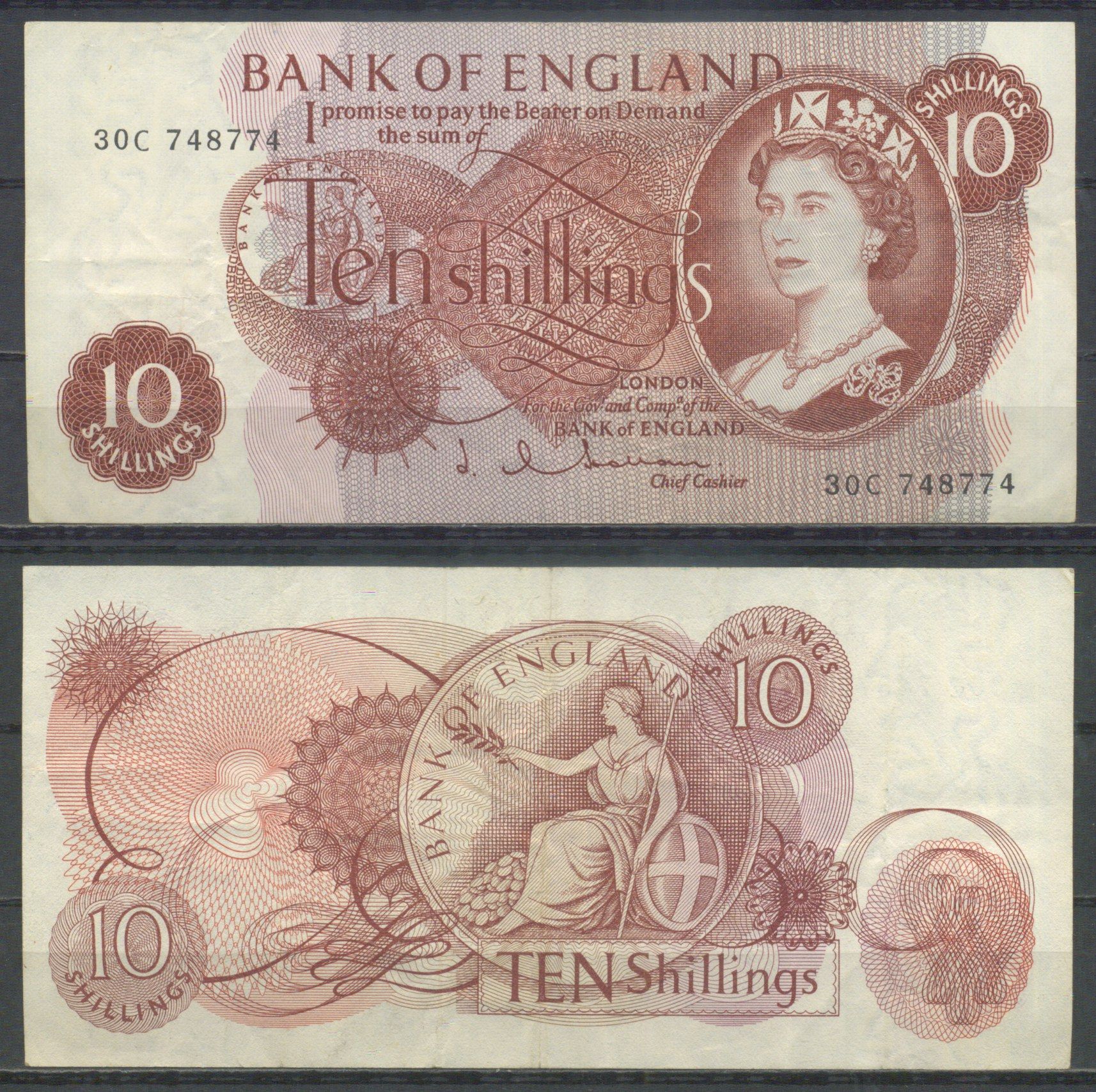 Англия 10 шиллингов ND (1960-1970) Pick 373 b бумага 2198-24-1-1