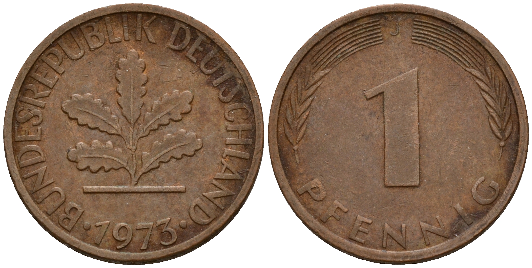 ФРГ 1 пфенниг 1973 J KM 105, J. 380 сталь плакированная медью    4598-541