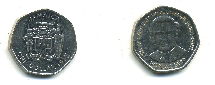 Ямайка 1 доллар 1995 Александр Бустаманте KM 164 никелированная сталь 4364-1031