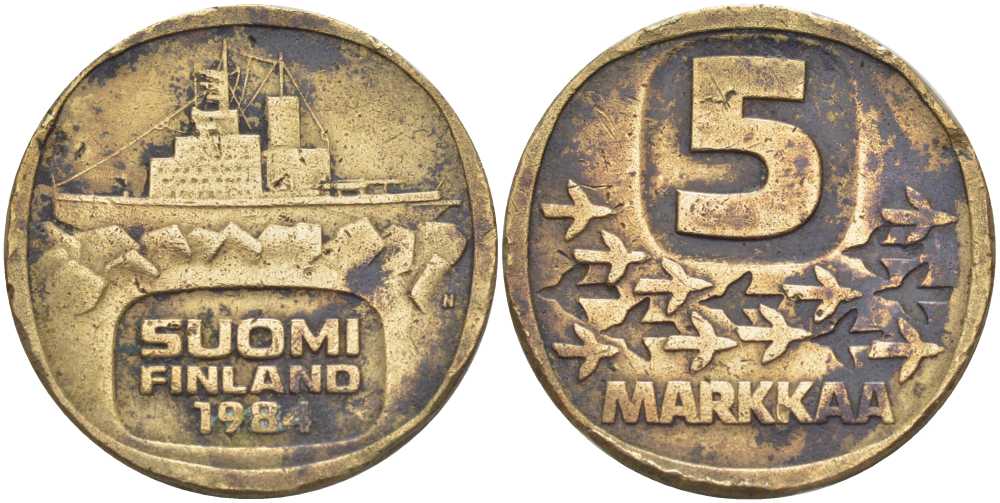 ФИНЛЯНДИЯ 5 МАРОК 1984 N, ЛЕДОКОЛ KM 57 алюминиевая бронза 4403-333