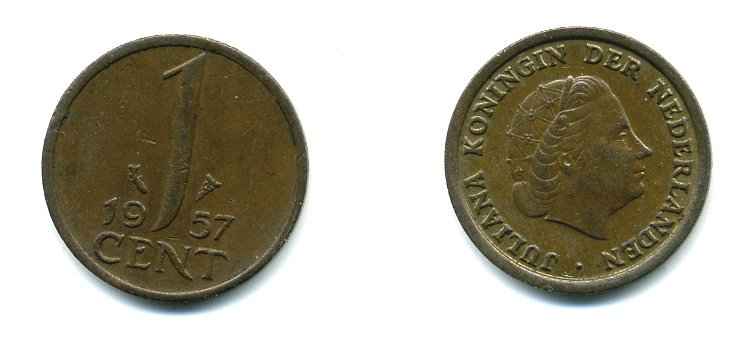 Нидерланды 1 цент 1957 Юлиана (1949-1980) KM 180 бронза 76-254