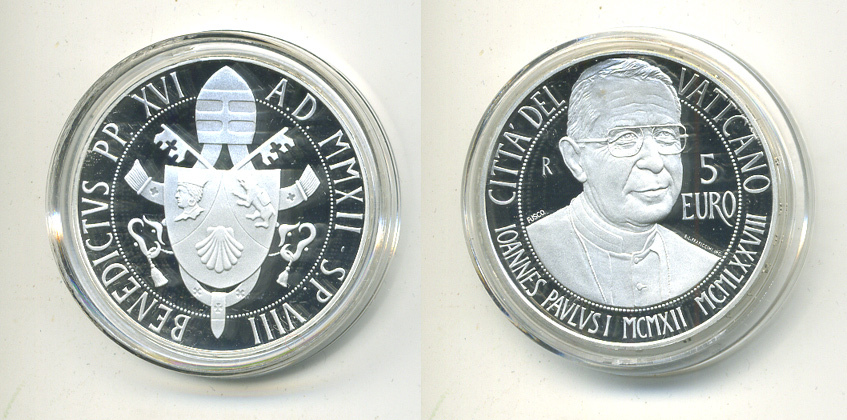 ВАТИКАН 5 ЕВРО 2012 В ОРИГИНАЛЬНОЙ КОРОБКЕ, С СЕРТИФИКАТОМ KM NEW серебро PROOF 7-1-26