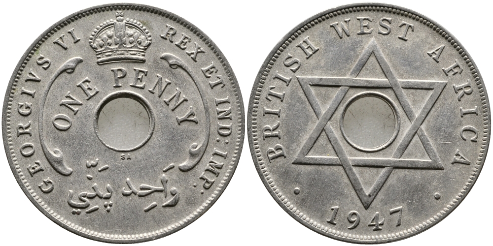 Британская Западная Африка 1 пенни 1947 Георг VI (1937-1952) KM 19 медно-никель 1523-245