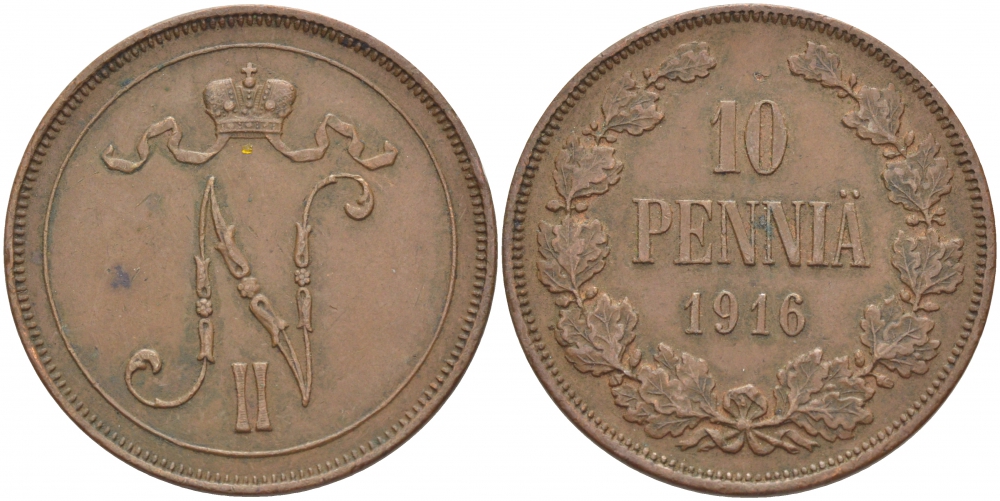 РОССИЯ ДЛЯ ФИНЛЯНДИИ 10 ПЕННИ 1916 Биткин 439 медь 51-1434